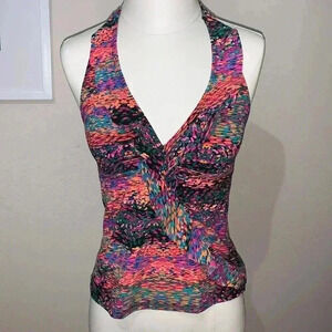 Love Your Assets by Spanx Ruffled Splatter Halter Swim Top